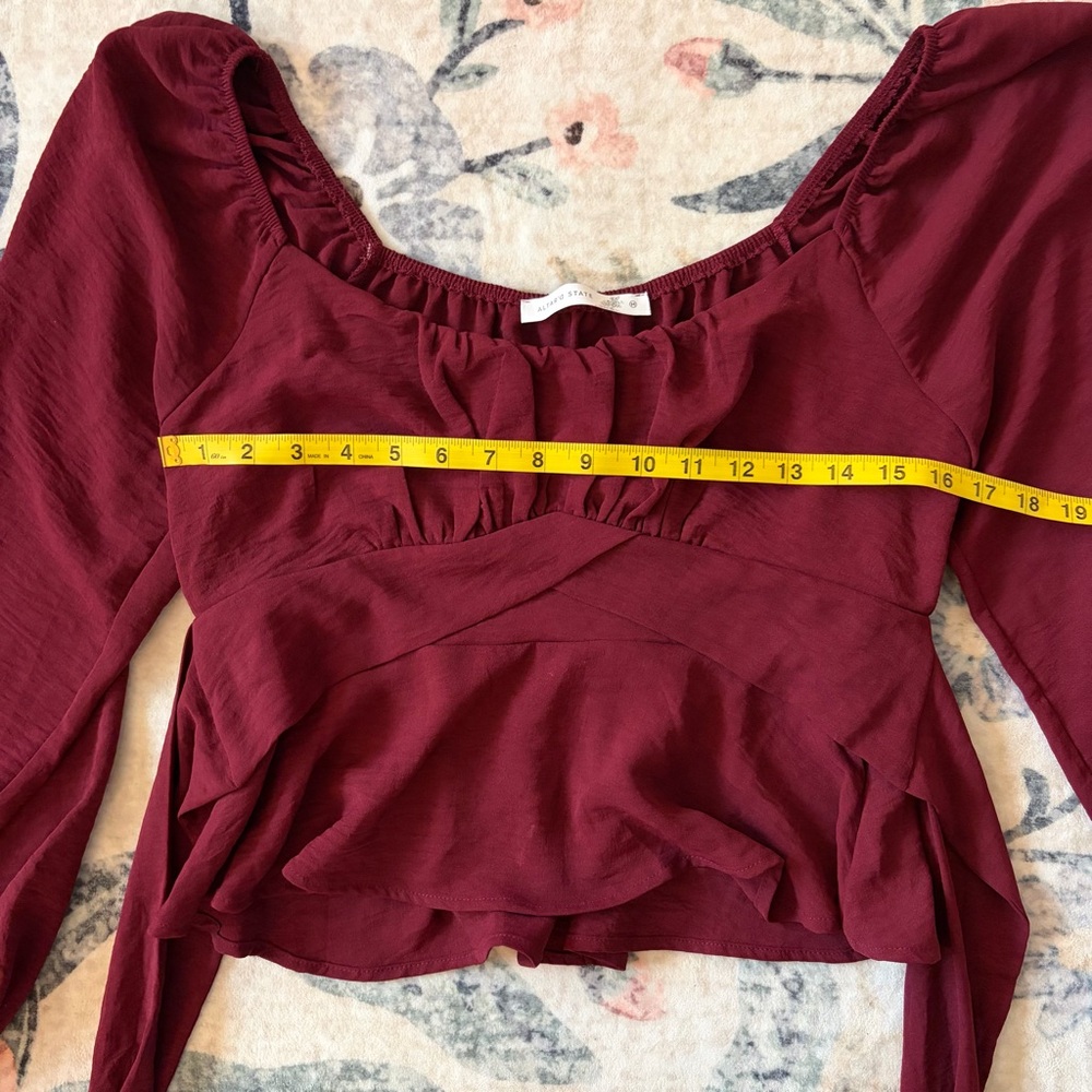 Altar’d State Women’s Burgundy Peplum Long-Sleeve Top - Picture 6 of 8